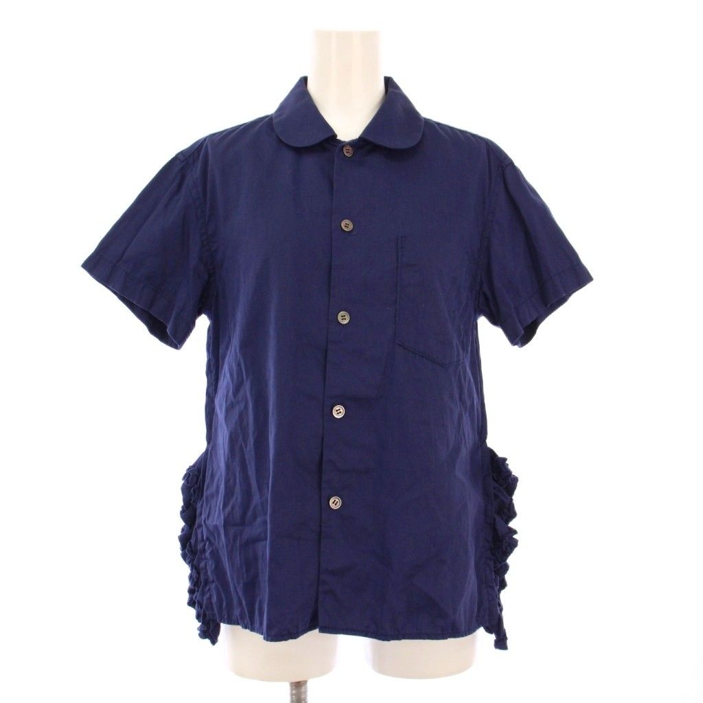タオ コムデギャルソン TAO COMME des GARCONS AD2025 シャツ ブラウス 半袖 丸襟 装飾 ワン S 紺 ネイビー BB