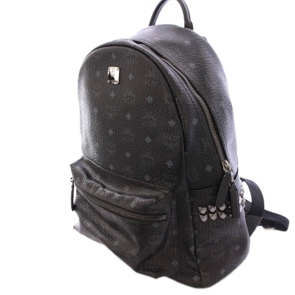エムシーエム MCM Stark Side Studs Backpack スタークサイドスタッズバックパック ヴィセトス柄 リュックサック レザー ロゴ ワン 黒 ブラック MMK6SVE38BK001 BB