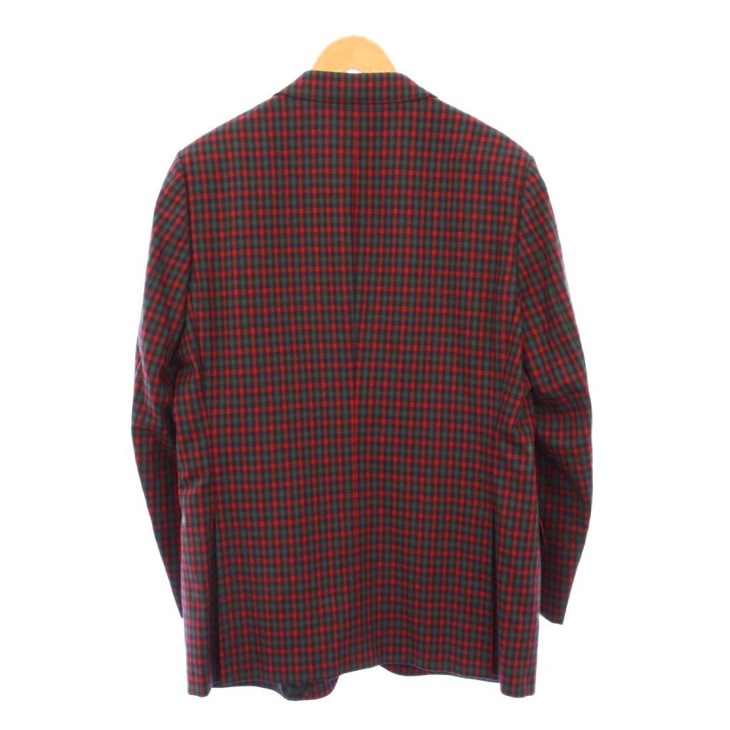 グッチ GUCCI テーラードジャケット ブレザー アウター シングル 総裏地 ウール カシミヤ混 チェック柄 54 赤 レッド 緑 グリーン BB