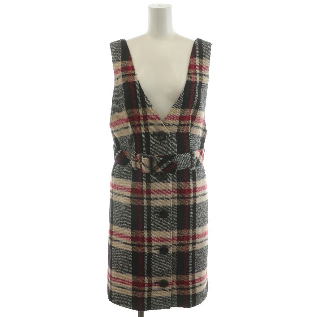 ブルーレーベルクレストブリッジ BLUE LABEL CRESTBRIDGE ジャンパースカート ひざ丈 チェック柄 ベルト付き 36 ベージュ 黒 ブラック 赤 レッド 55J15-282-40 |AN52