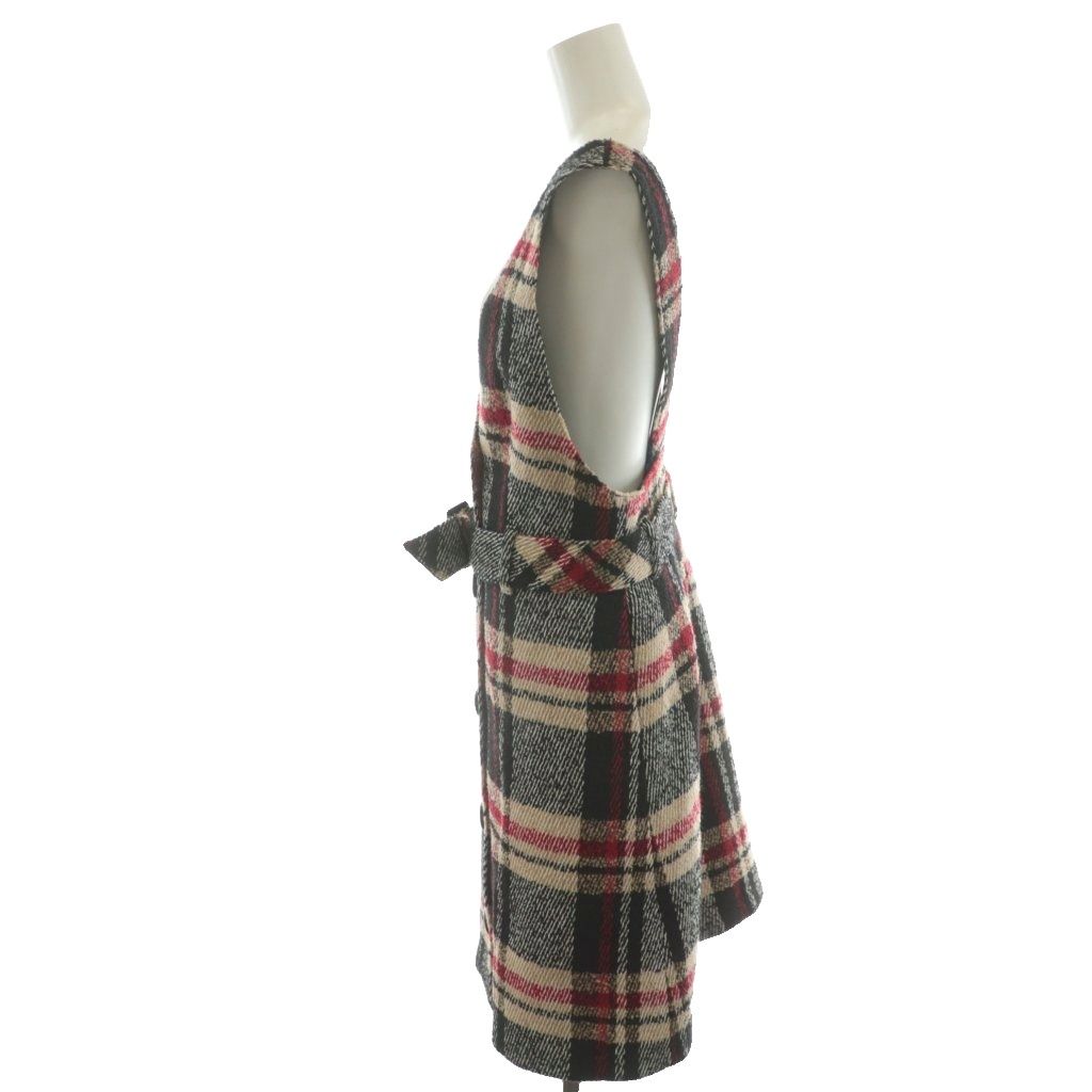 ブルーレーベルクレストブリッジ BLUE LABEL CRESTBRIDGE ジャンパースカート ひざ丈 チェック柄 ベルト付き 36 ベージュ 黒 ブラック 赤 レッド 55J15-282-40 AN52
