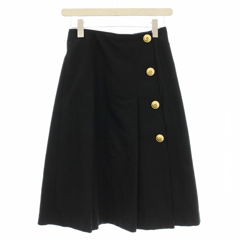 ブルーレーベルクレストブリッジ BLUE LABEL CRESTBRIDGE ラップスカート ウール混 ひざ丈 金ボタン 36 黒 ブラック 55S36-238-09 G