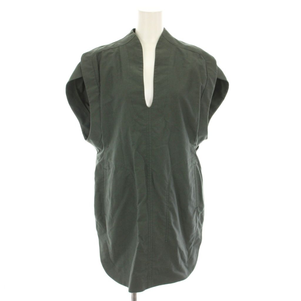 マメクロゴウチ Mame Kurogouchi ブラッシュドコットンスリーブレスVネックトップ Brushed Cotton Sleeveless V-neck Top ブラウス 半袖 フレンチスリーブ 1 緑 MM23FW-SH043 GY52