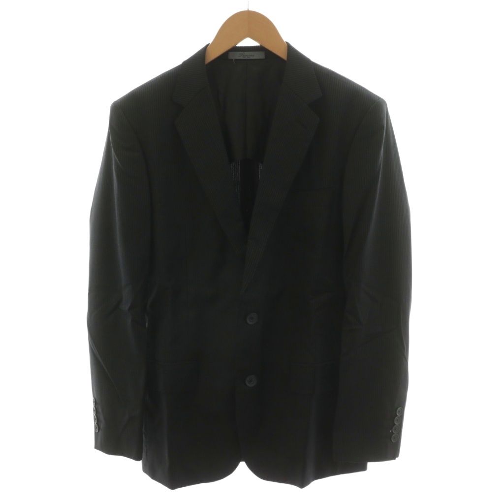 ティノラス MEN S TENORAS 2点セット テーラードジャケット シングル ベスト 前開き ストライプ柄 ウール M 黒 ブラック TE-4056 AN62