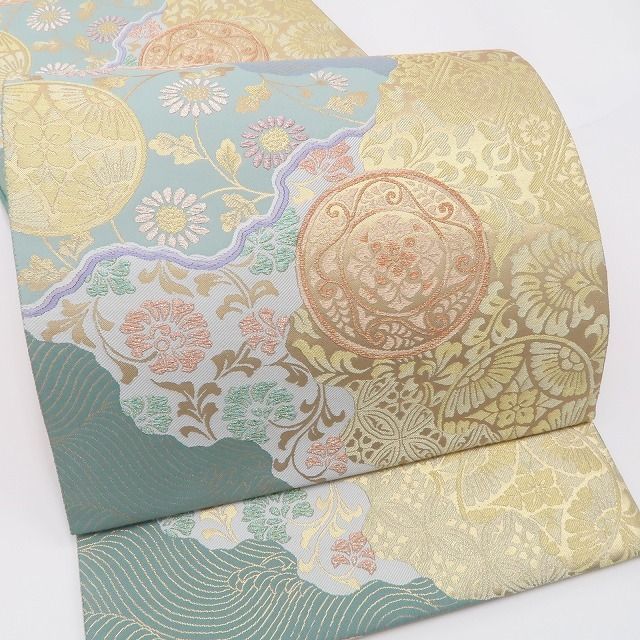 青碧色に咲く気品の唐花 袋帯