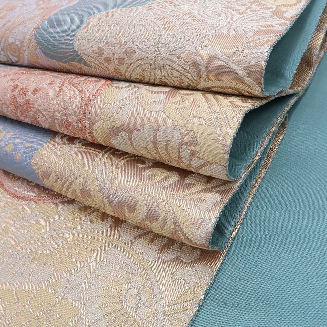 正絹 青碧色に咲く気品の唐花