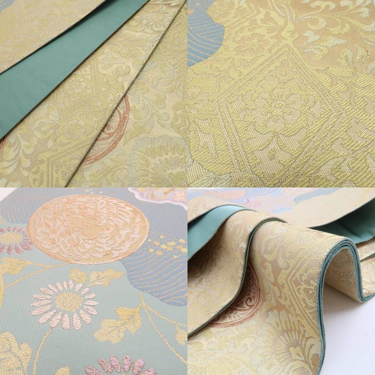 正絹 青碧色に咲く気品の唐花