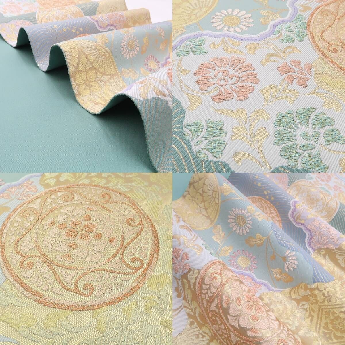 正絹 青碧色に咲く気品の唐花