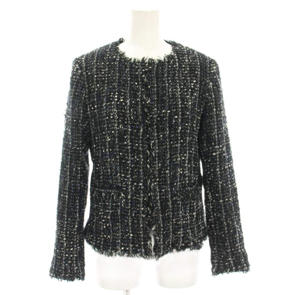 セオリーリュクス theory luxe クラシックツイードグロリアーナN CLASSIC TWEED GLORIANA.N ノーカラーツイードジャケット アウター 38 黒 ブラック 紺 ネイビー 03-0104115 |YT