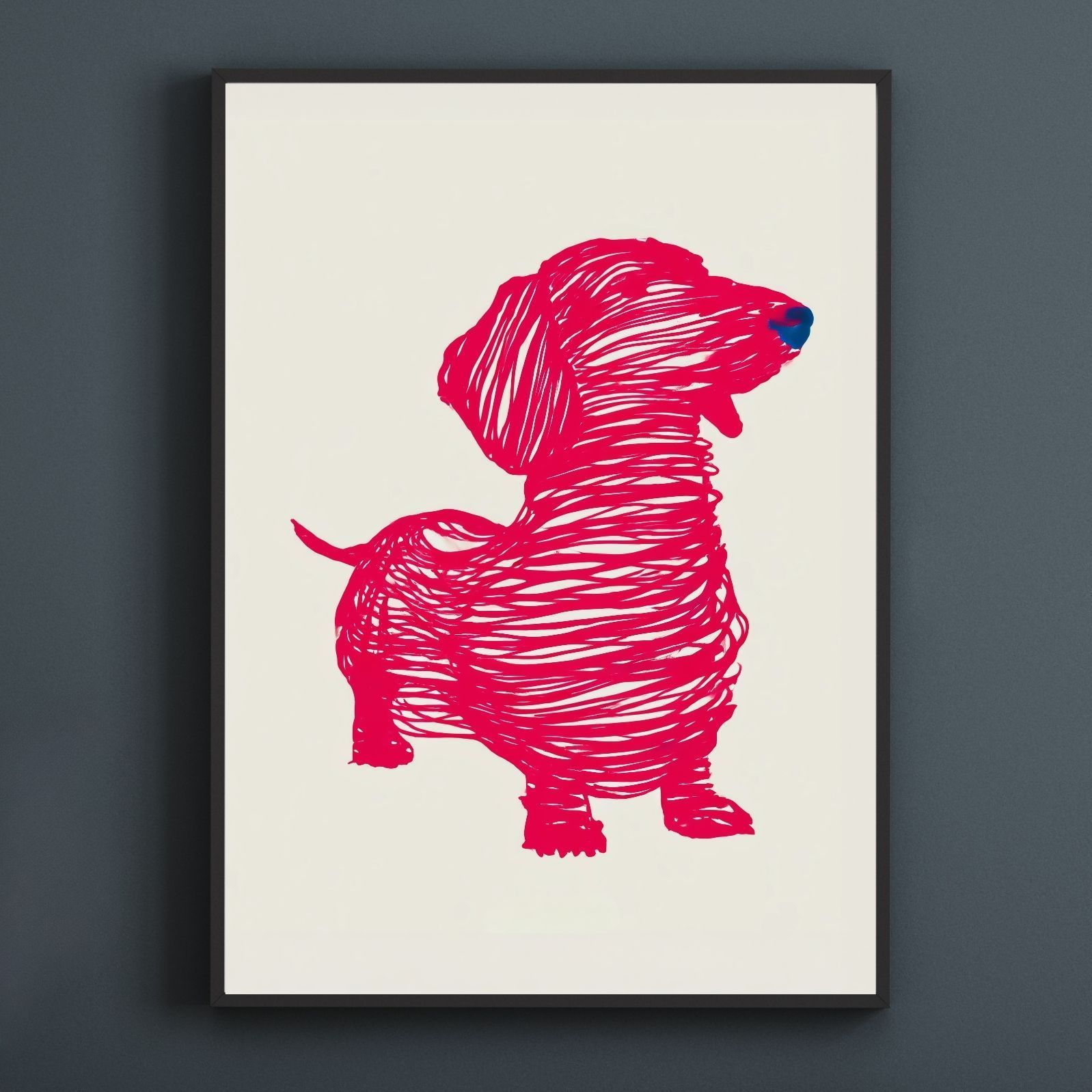 名入れOK Red Line - ダックスフンド犬 No.1 アートポスター ペットロス 北欧モダン ミニマルインテリア カフェスタイル