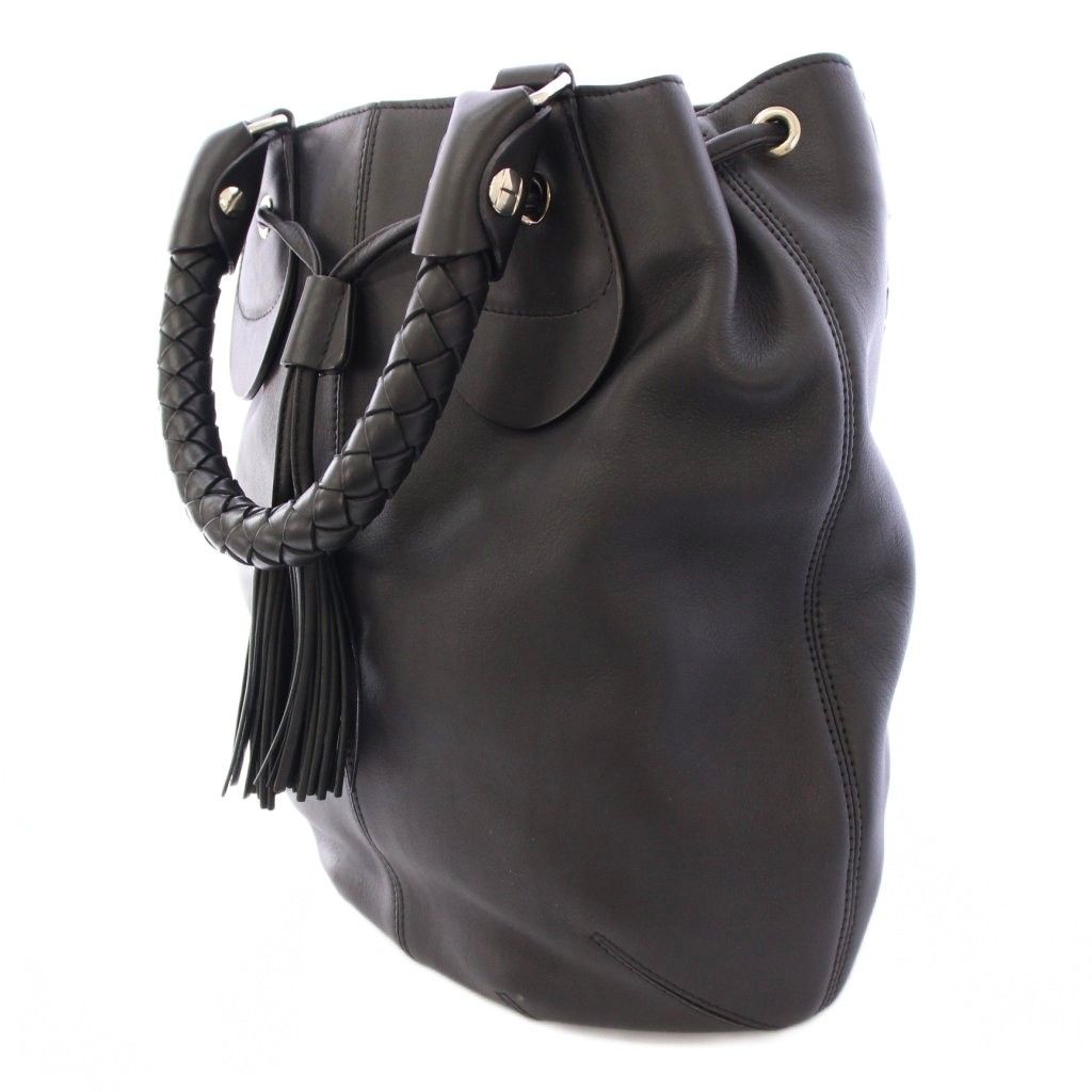 ヒロフ HIROFU ハンドバッグ レザー タッセル ワン 牛革 黒 ブラック BB