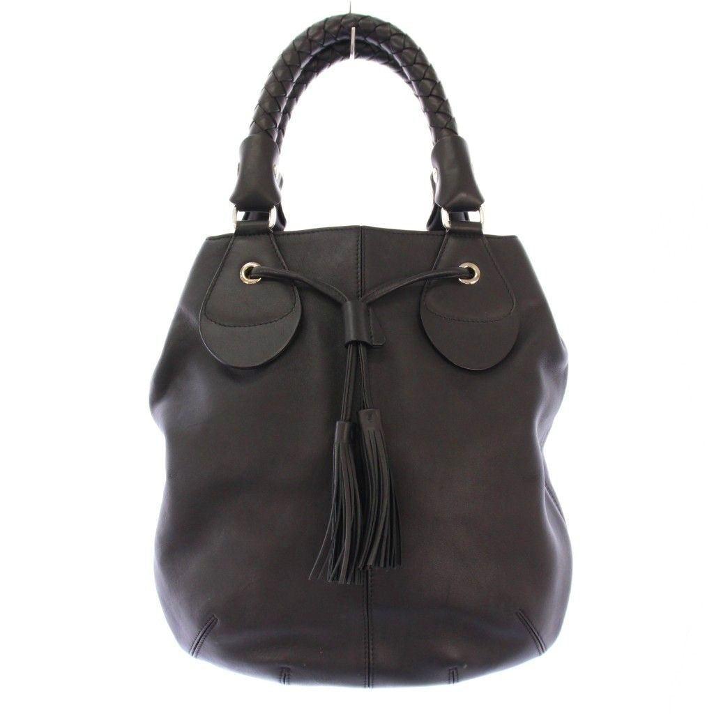 ヒロフ HIROFU ハンドバッグ レザー タッセル ワン 牛革 黒 ブラック BB