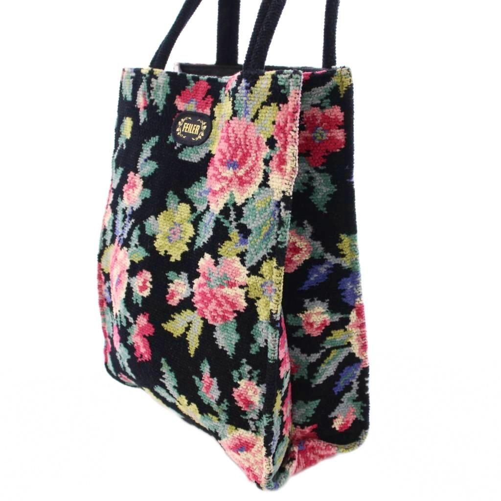 フェイラー FEILER ハンドバッグ 花柄 総柄 黒 ブラック マルチ