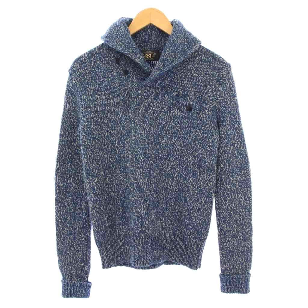 ダブルアールエル RRL ラルフローレン ニット ショールカラー 長袖 ストレッチ XS 青 ブルー |BB
