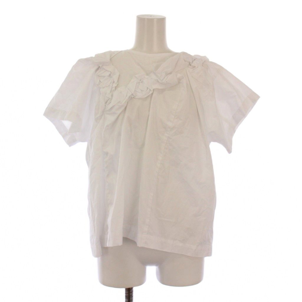 タオ コムデギャルソン TAO COMME des GARCONS AD2025 シャツ ブラウス プルオーバー 半袖 クルーネック 花モチーフ フリル 装飾 ワン S 白 ホワイト BB