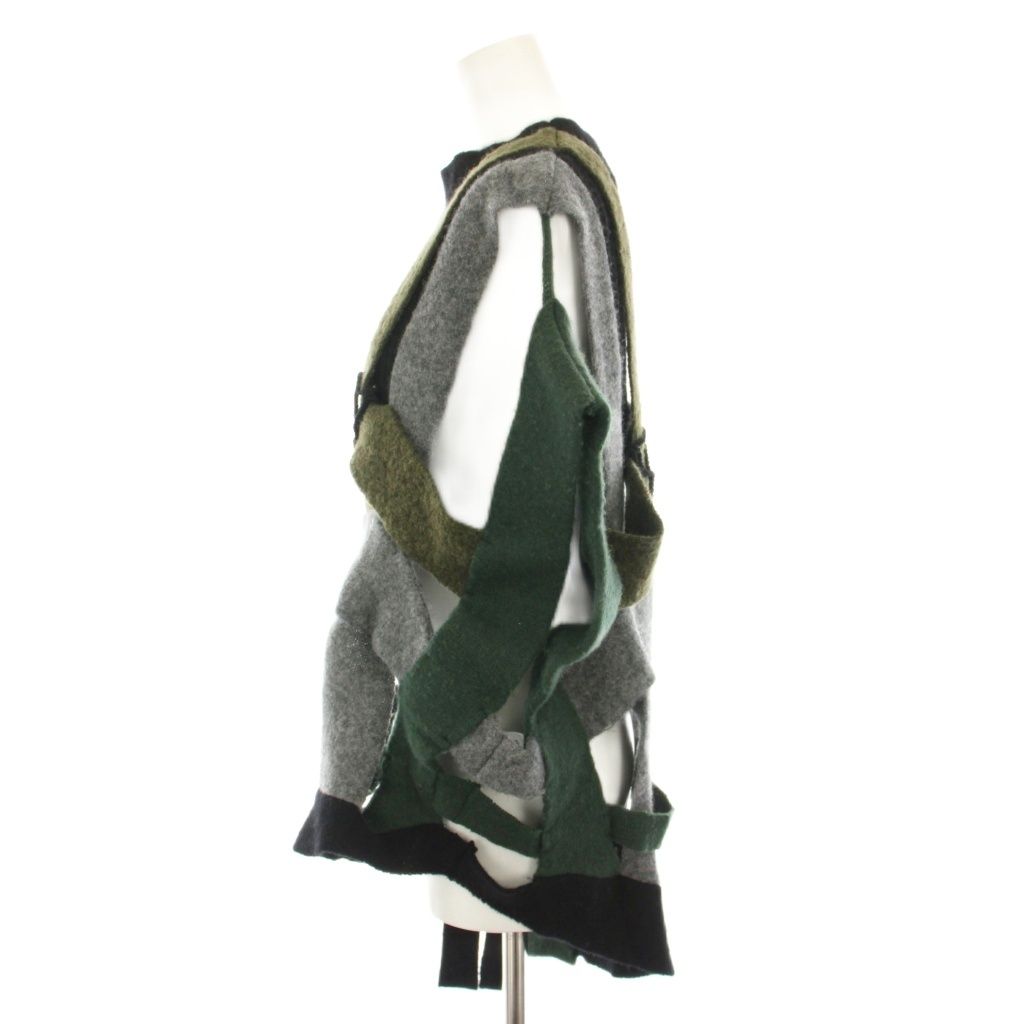 マメクロゴウチ Mame Kurogouchi バスケットモチーフニティッドベスト Basket Motif Knitted Vest プルオーバー アルパカ混 2 緑 グリーン グレー MM 23 FW-KN 049 YT GY 52