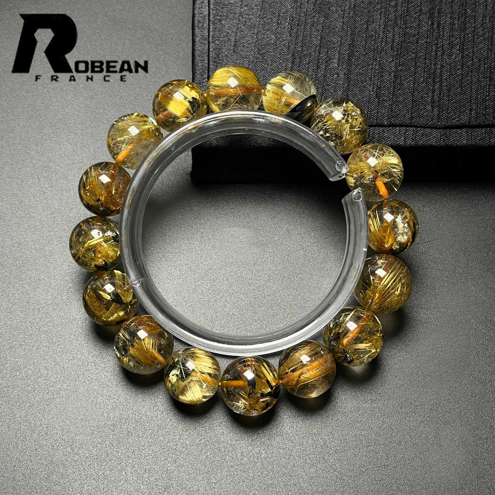EU製 定価32万円 ROBEAN 太陽花タイチンルチル 黄金針水晶 金運 開運 ゴールド ブレスレット パワーストーン プレゼント 13.7-14.6mm M1025848
