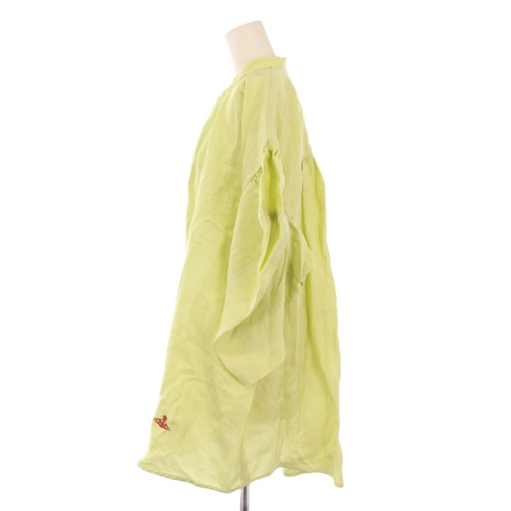 ヴィヴィアンウエストウッドレッドレーベル Vivienne Westwood RED LABEL シャツ ブラウス 五分袖 オーバーサイズ バンド ロゴ オーブ 刺繍 麻 リネン混 00 黄緑 ライトグリーン BB