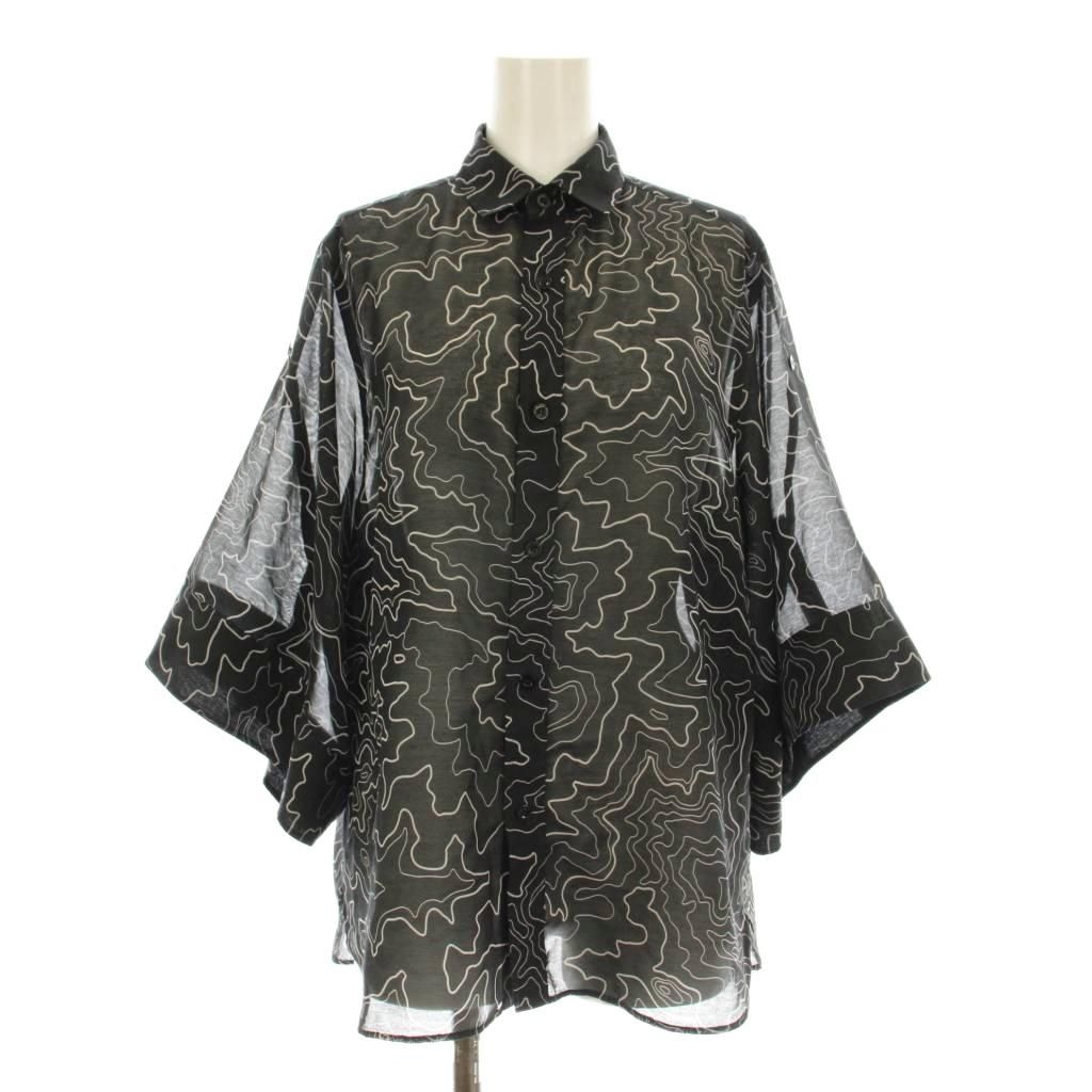 ハイク HYKE CONTOUR LINE BELL-SLEEVE SHIRT カジュアルシャツ 五分袖 総柄 1 黒 ブラック 241-15219 |KU