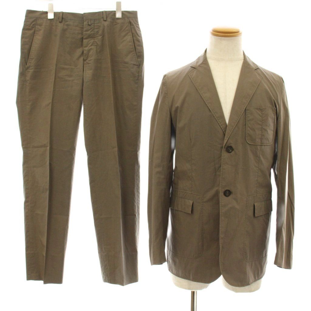 ジルサンダー JIL SANDER シングルスーツ セットアップ 上下 テーラードジャケット テーパードパンツ ジップフライ コットン 44 茶 ブラウン AM151308 AM210931 KU