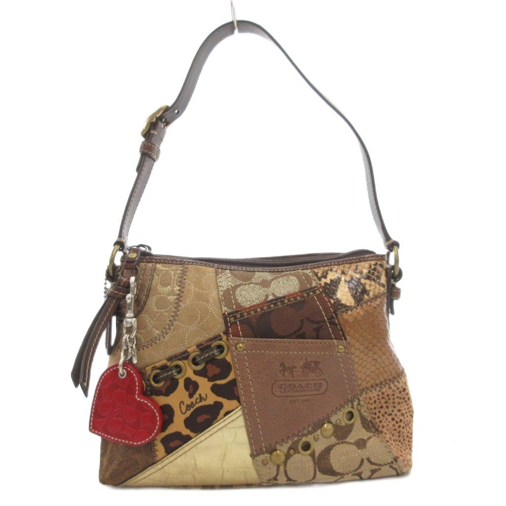 コーチ COACH 42005 シグネチャー ミニハンドバッグ ワンショルダー 肩掛け パッチワーク ロゴ レザー 革 茶 ブラウン GV GY18