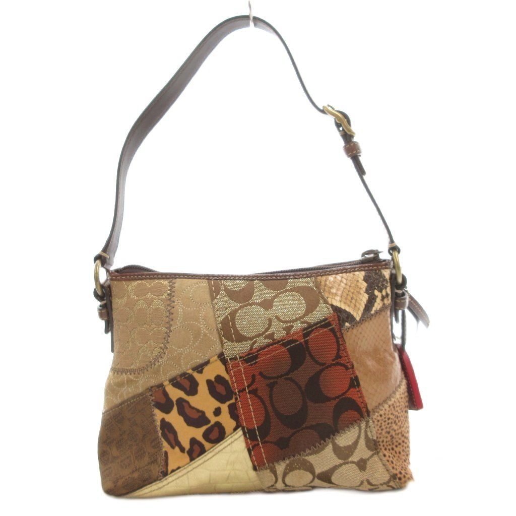 コーチ COACH 42005 シグネチャー ミニハンドバッグ ワンショルダー 肩掛け パッチワーク ロゴ レザー 革 茶 ブラウン GV GY18