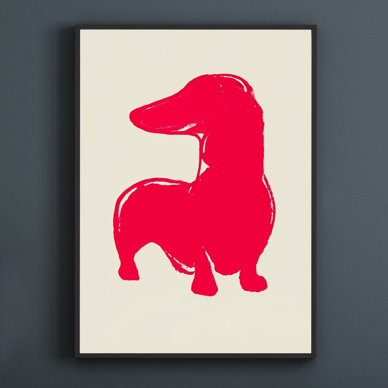 名入れOK Red Line - ダックスフンド犬 No.2 アートポスター ペットロス 北欧モダン ミニマルインテリア カフェスタイル