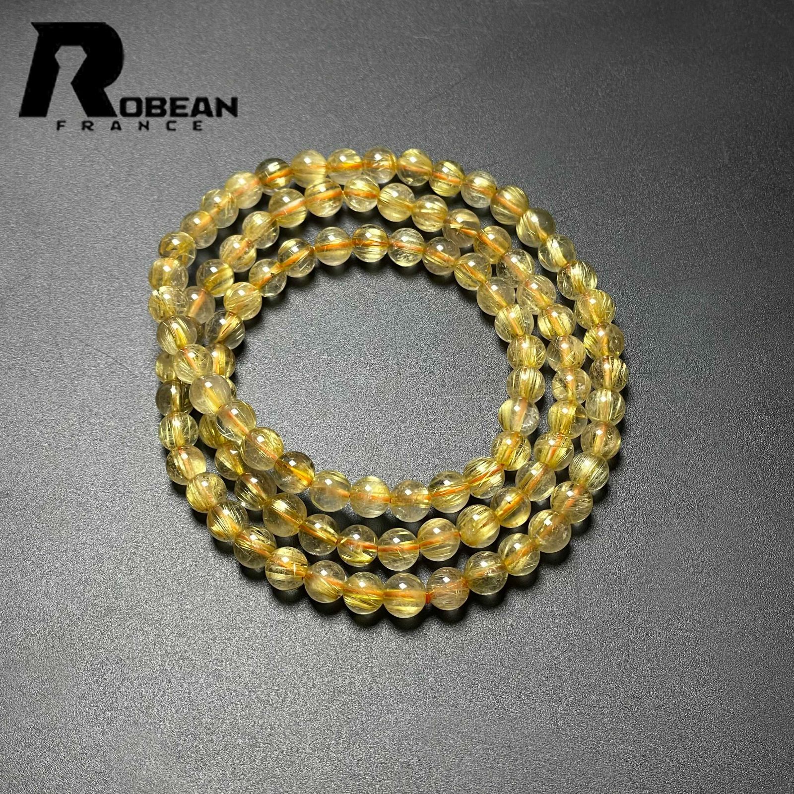 上品 EU製 定価14万円 ROBEAN タイチンルチル 黄金針水晶 ゴールド 金運 開運 3本巻きブレスレット パワーストーン プレゼント 5.8-6.2mm M1025851