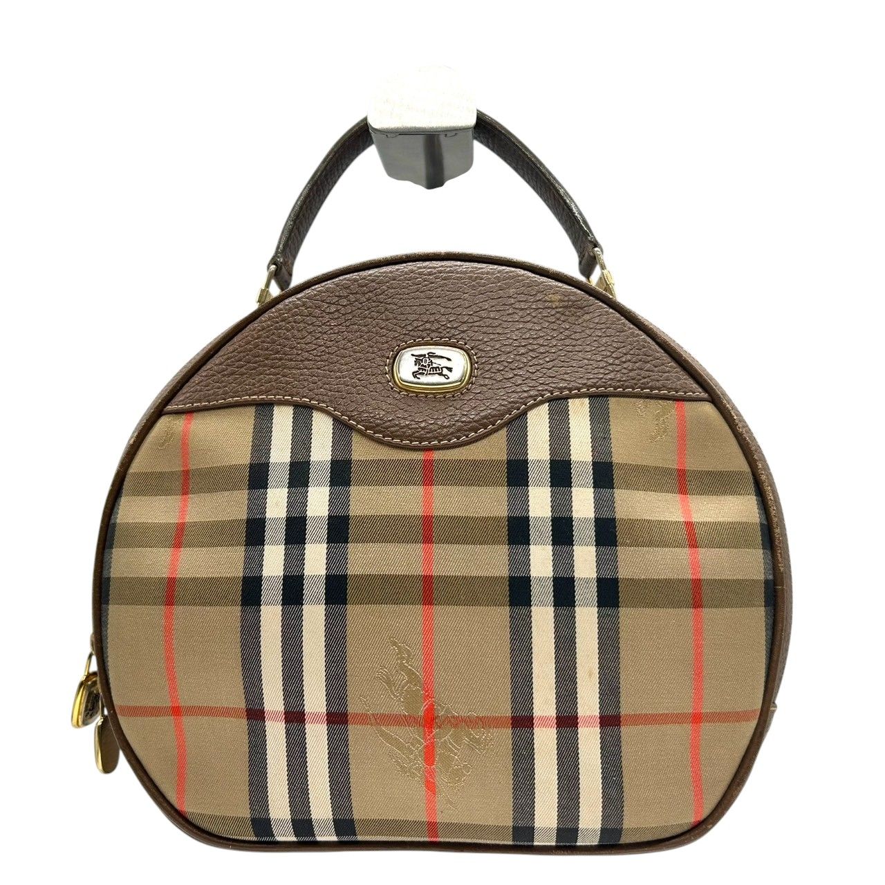 Burberrys バーバリーズ ハンドバッグ バニティバッグ ノバチェック シャドーホース キャンバス レザー ブラウン 丸型 ヴィンテージ レディース コンパクト クラシック レトロ s3