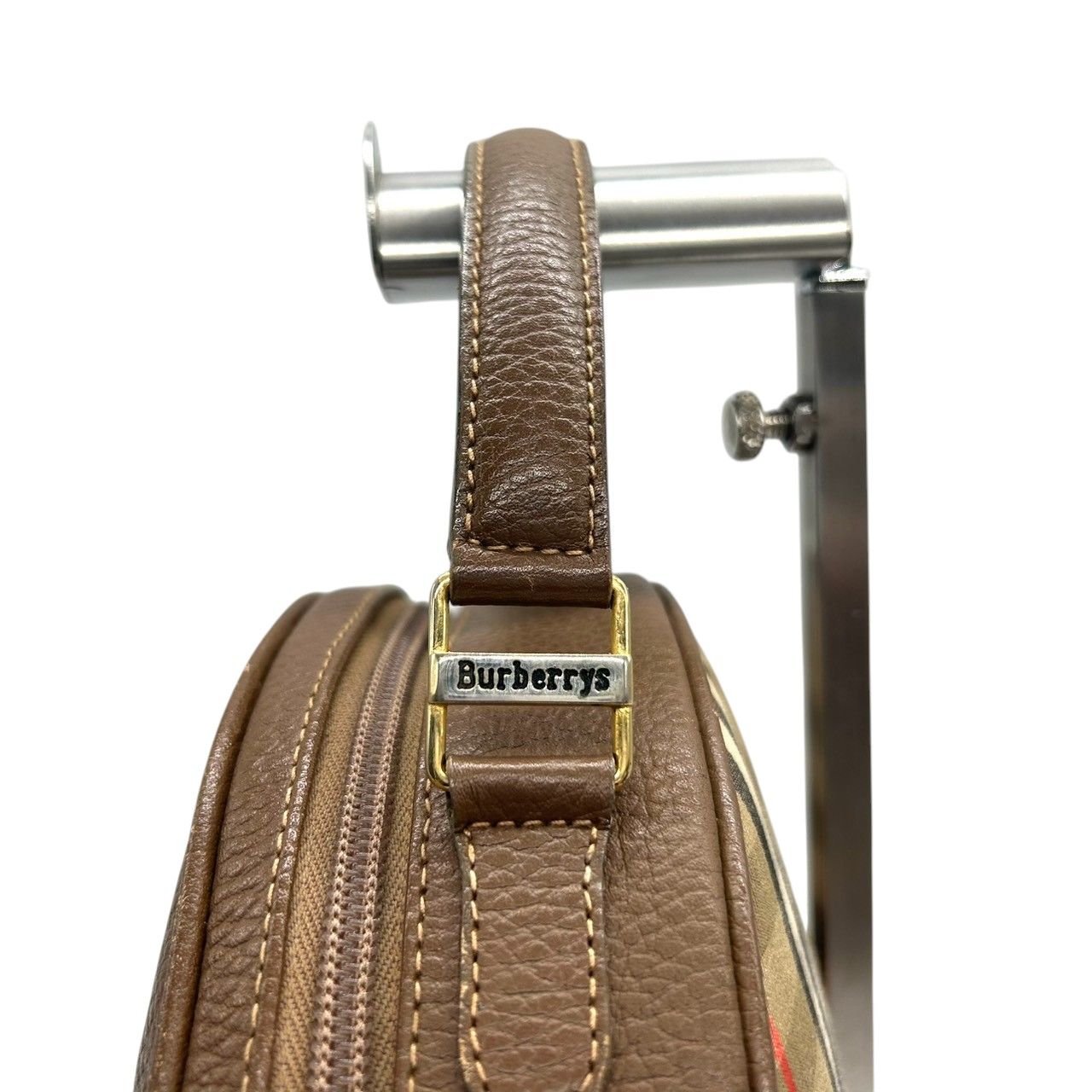 Burberrys バーバリーズ ハンドバッグ バニティバッグ ノバチェック シャドーホース キャンバス レザー ブラウン 丸型 ヴィンテージ レディース コンパクト クラシック レトロ s3 DECORATOM_COM_BR