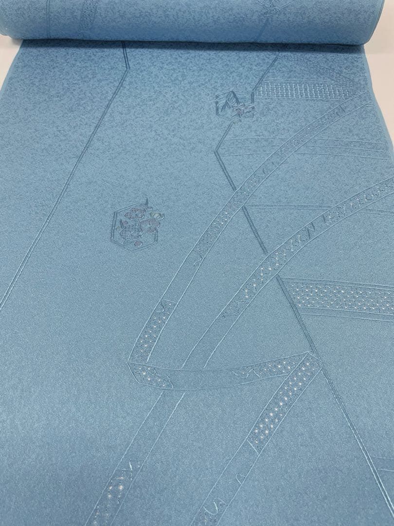 小紋 蘇州刺繍 汕頭刺繍 チョークブルー色 正絹 反物 - メルカリ