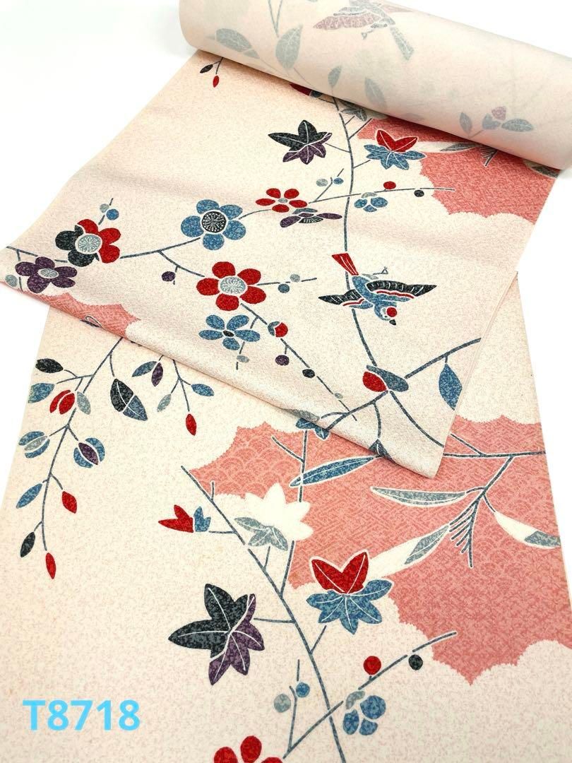 Prices down2）正絹 小紋 反物 着物「赤紫 短冊」日本製 丹後ちりめん