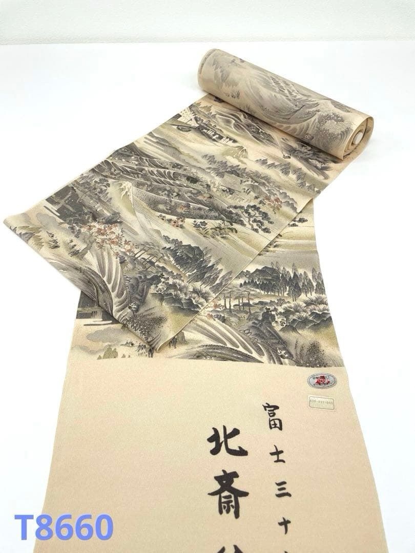 小紋 富士三十六景 北斎絵図 神奈川沖浪裏 山下白雨 正絹 反物 T8660 