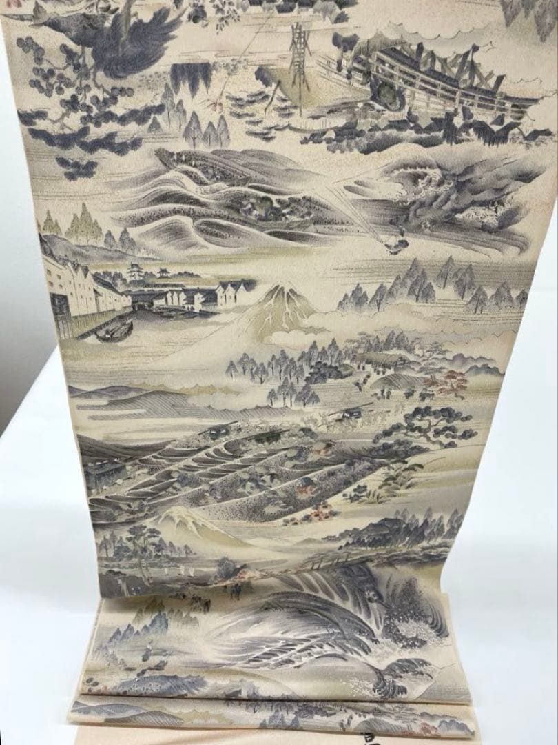 小紋 富士三十六景 北斎絵図 神奈川沖浪裏 山下白雨 正絹 反物 T8660 
