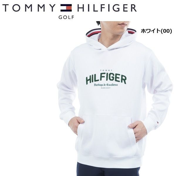 トミーヒルフィガー ゴルフ メンズ フロントロゴ スウェットフーディー TOMMY HILFIGER GOLF THMA551 秋冬モデル ホワイト 00