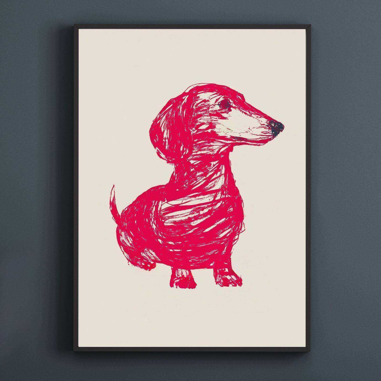 名入れOK Red Line - ダックスフンド犬 No.3 アートポスター ペットロス 北欧モダン ミニマルインテリア カフェスタイル