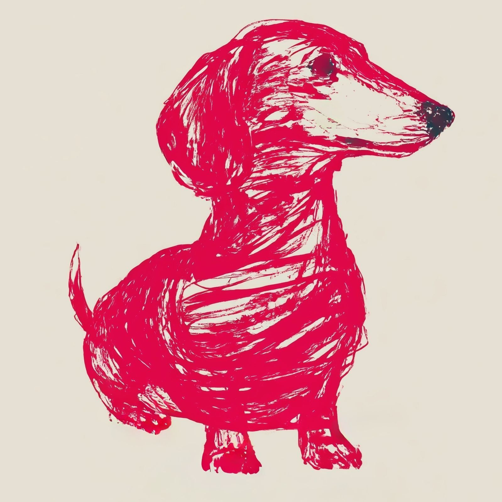 名入れOK Red Line - ダックスフンド犬 No.3 アートポスター ペットロス 北欧モダン ミニマルインテリア カフェスタイル