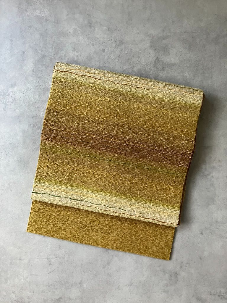 首里織 名古屋帯 正絹手織り 黄金色グラデーション N 137