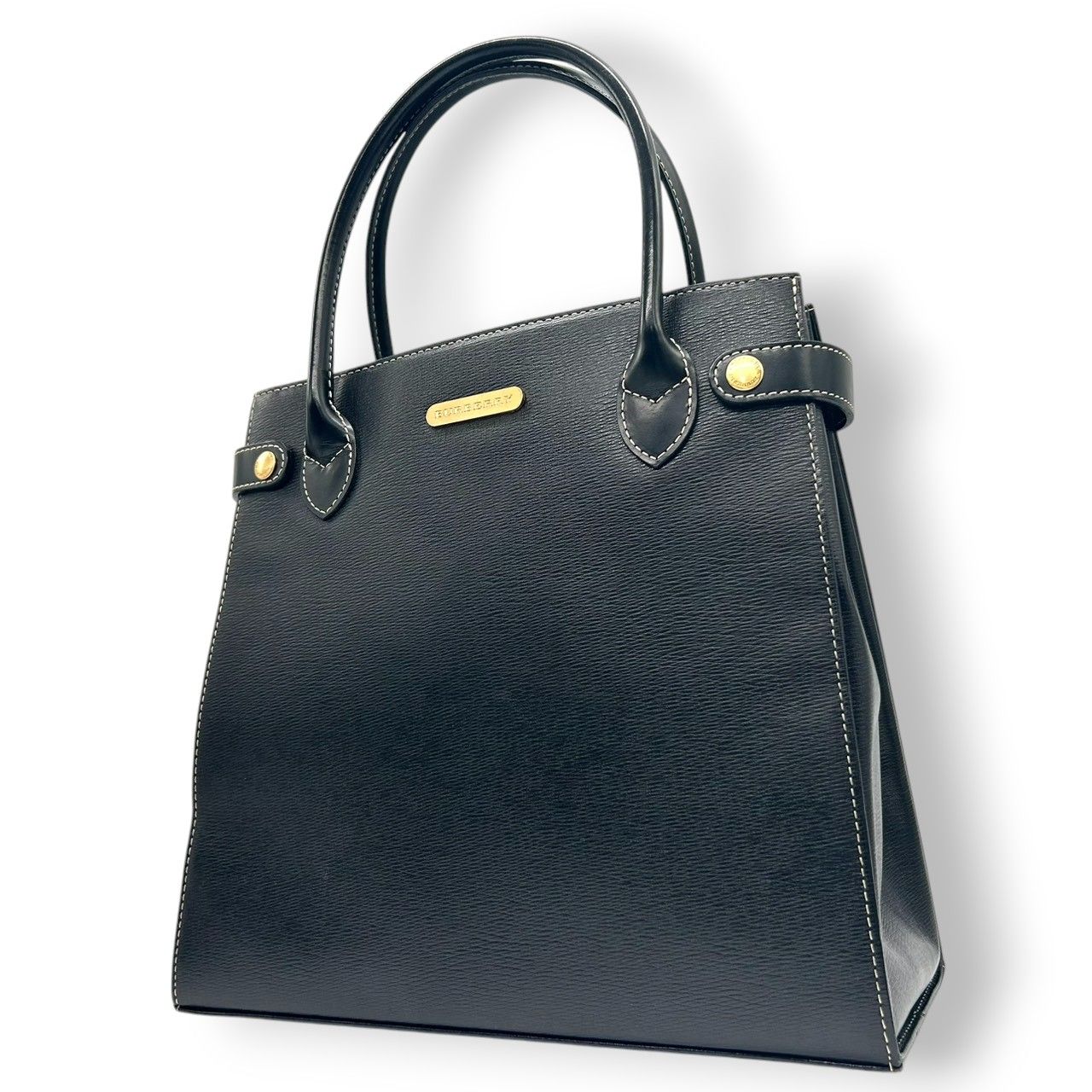 BURBERRY バーバリー ハンドバッグ トートバッグ レザー 本革 ブラック 黒 ゴールド金具 ロゴプレート 自立可 レディース フォーマル ビジネス オフィス 冠婚葬祭 セレモニー エレガント 上品 きれいめ クラシック s34
