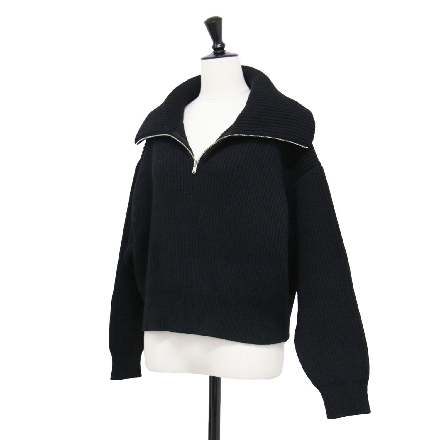 ALAIA アライア ニット ブラック 黒 サイズ:38(S) | ジップアップ リブ ニット セーター / セーター | ショート丈 長袖 ビッグカラー ウール カシミヤ | イタリア製 | トップス プルオーバー【レディース】【中古】【K4617】 ALAIA アライア ニット ブラック 黒 サイズ:38(S) | ジップアップ リブ