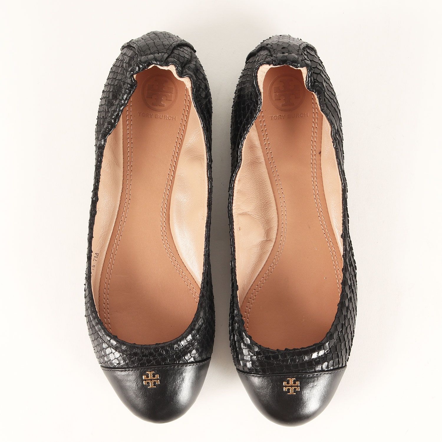  TORY BURCH トリーバーチ サイズ US 7 24.0 cm パイソン レザー コンビ バレエ シューズ パンプス フラット ラウンドトゥ メタルロゴ 本革 ブラック 黒 ブランド 靴 レディース フラットシューズ バレエシューズ パンプス