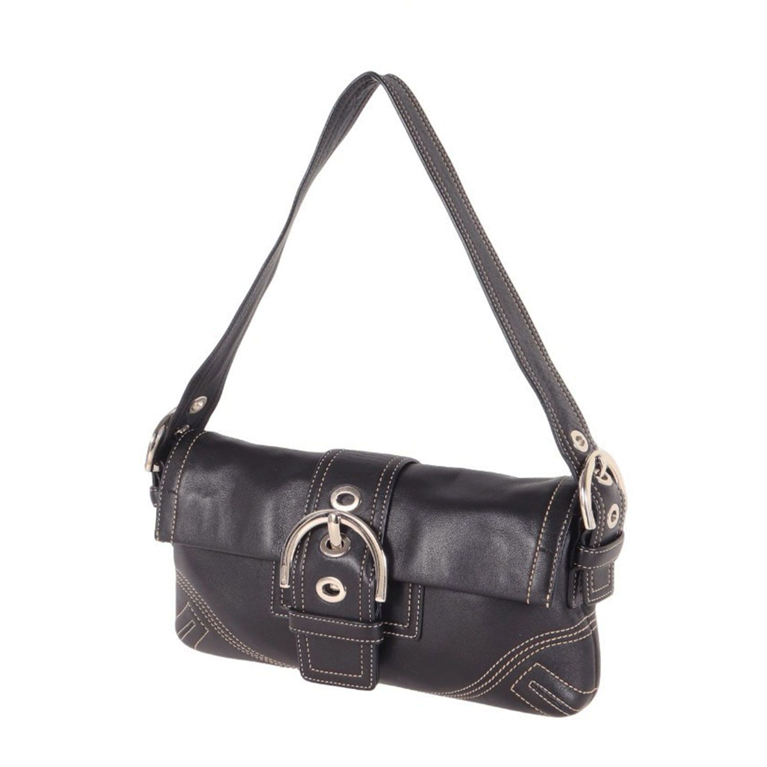 COACH コーチ バッグ ブラック 黒 | ソーホー ワンショルダー 8A05 | ハンドバッグ | 肩掛け ステッチ バックル レザー | ブランド カバン レディース