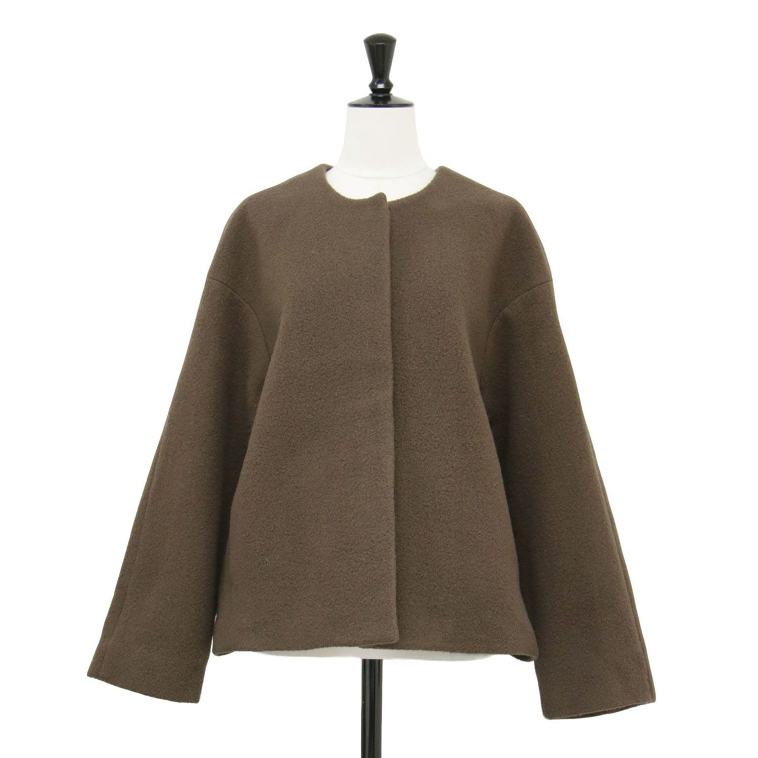 green label relaxing グリーンレーベル リラクシング コート ブラウン サイズ 22秋冬 シープライク ミドル ノー コート ジャケット ショート丈 クルーネック ウール レディース