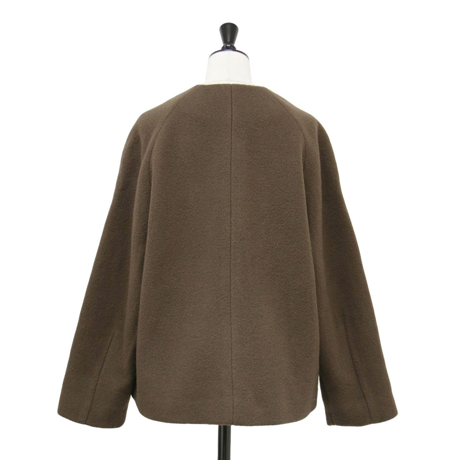 green label relaxing グリーンレーベル リラクシング コート ブラウン サイズ 22秋冬 シープライク ミドル ノー コート ジャケット ショート丈 クルーネック ウール レディース