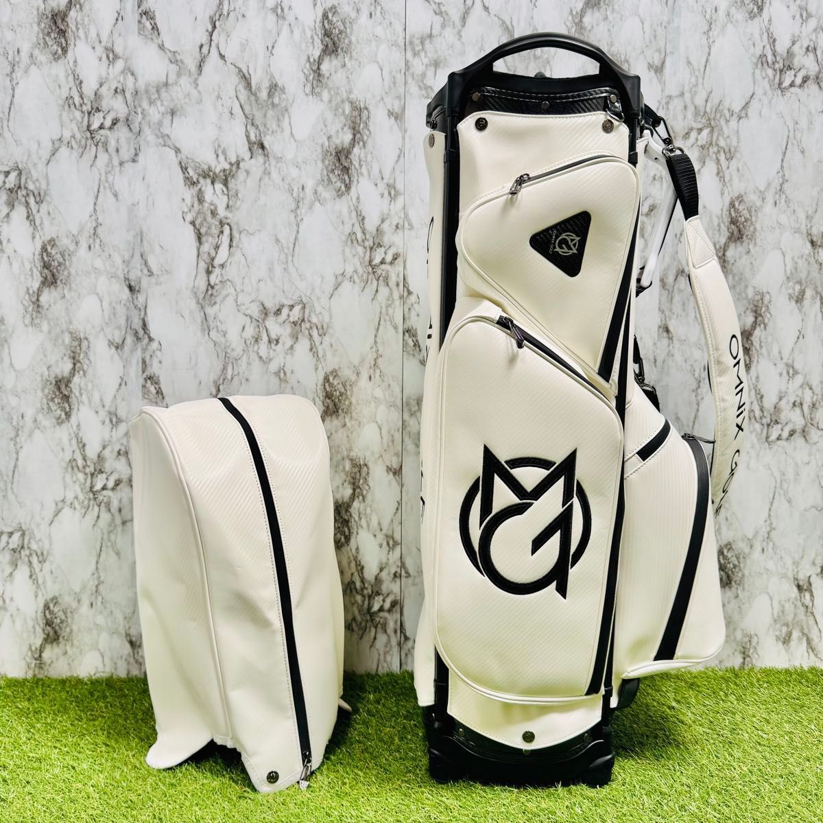 【新品未使用】オムニックス カート式 キャディバッグ ゴルフバッグ ホワイト 新品未使用】オムニックス カート式 キャディバッグ ゴルフバッグ