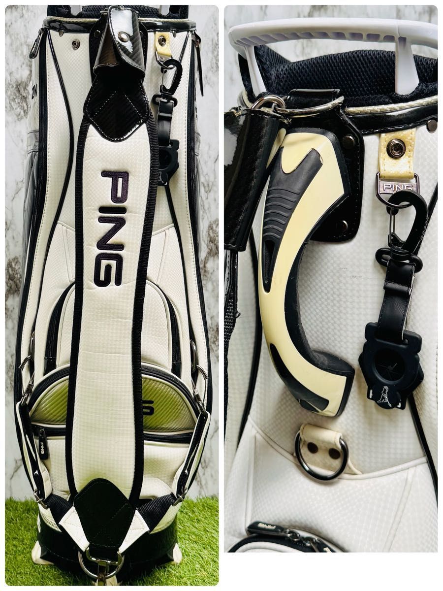 【良品】ピン ミスターピン カート式 キャディバッグ エナメル ブラック 良品】ピン ミスターピン カート式 キャディバッグ エナメル