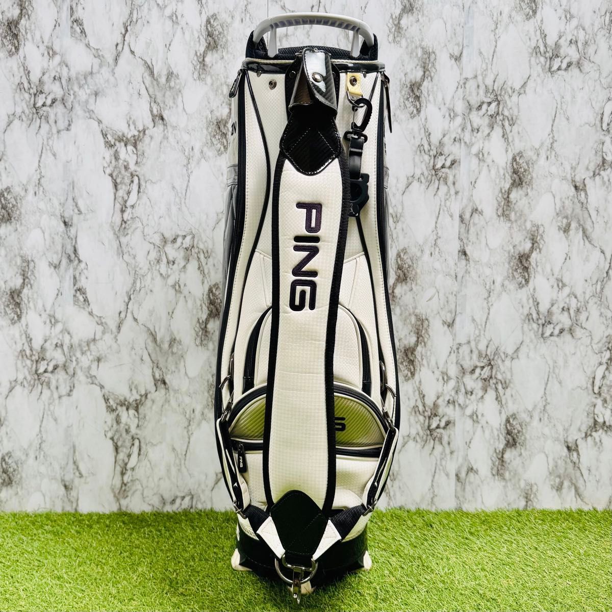 【良品】ピン ミスターピン カート式 キャディバッグ エナメル ブラック 良品】ピン ミスターピン カート式 キャディバッグ エナメル ブラック