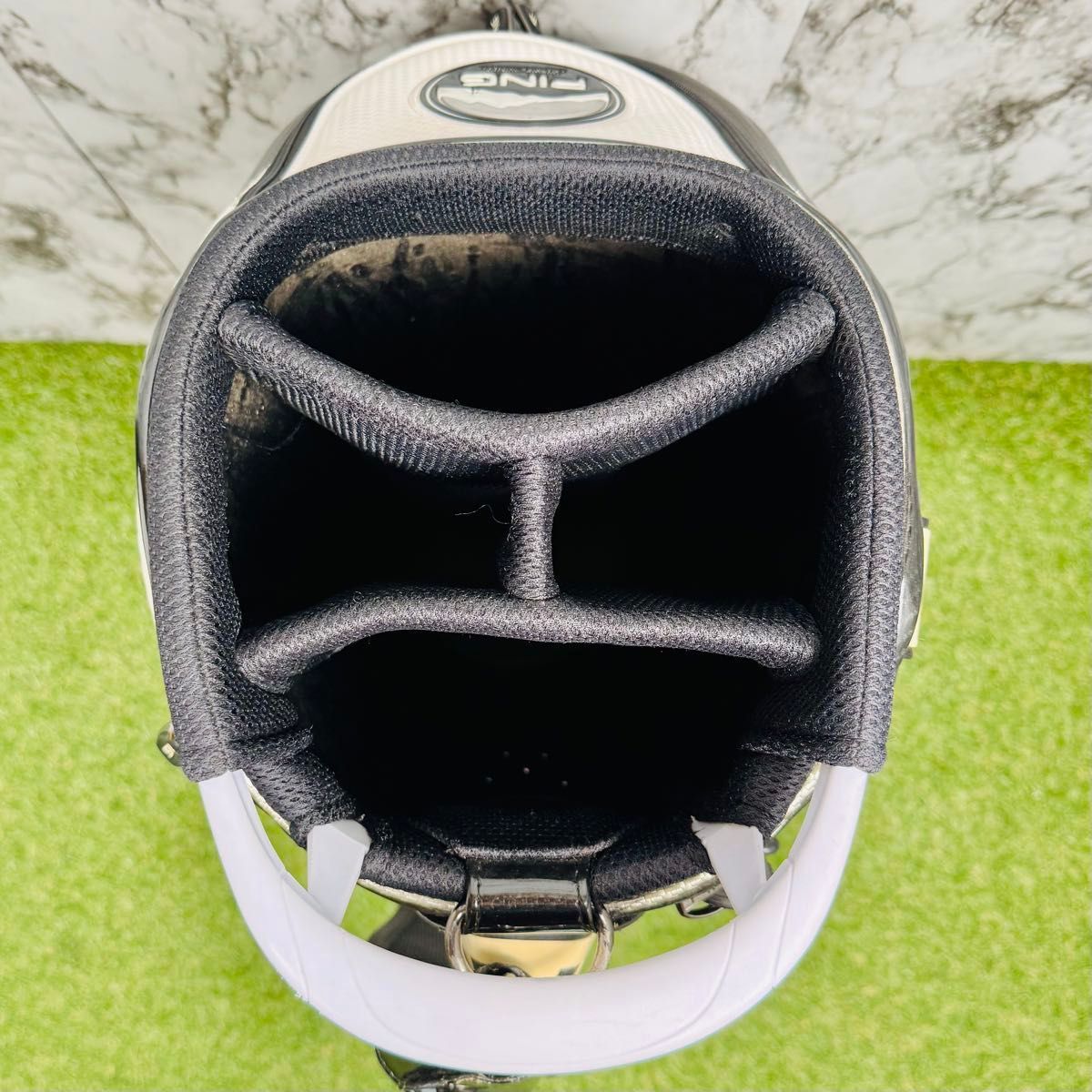 【良品】ピン ミスターピン カート式 キャディバッグ エナメル ブラック 良品】ピン ミスターピン カート式 キャディバッグ エナメル ブラック