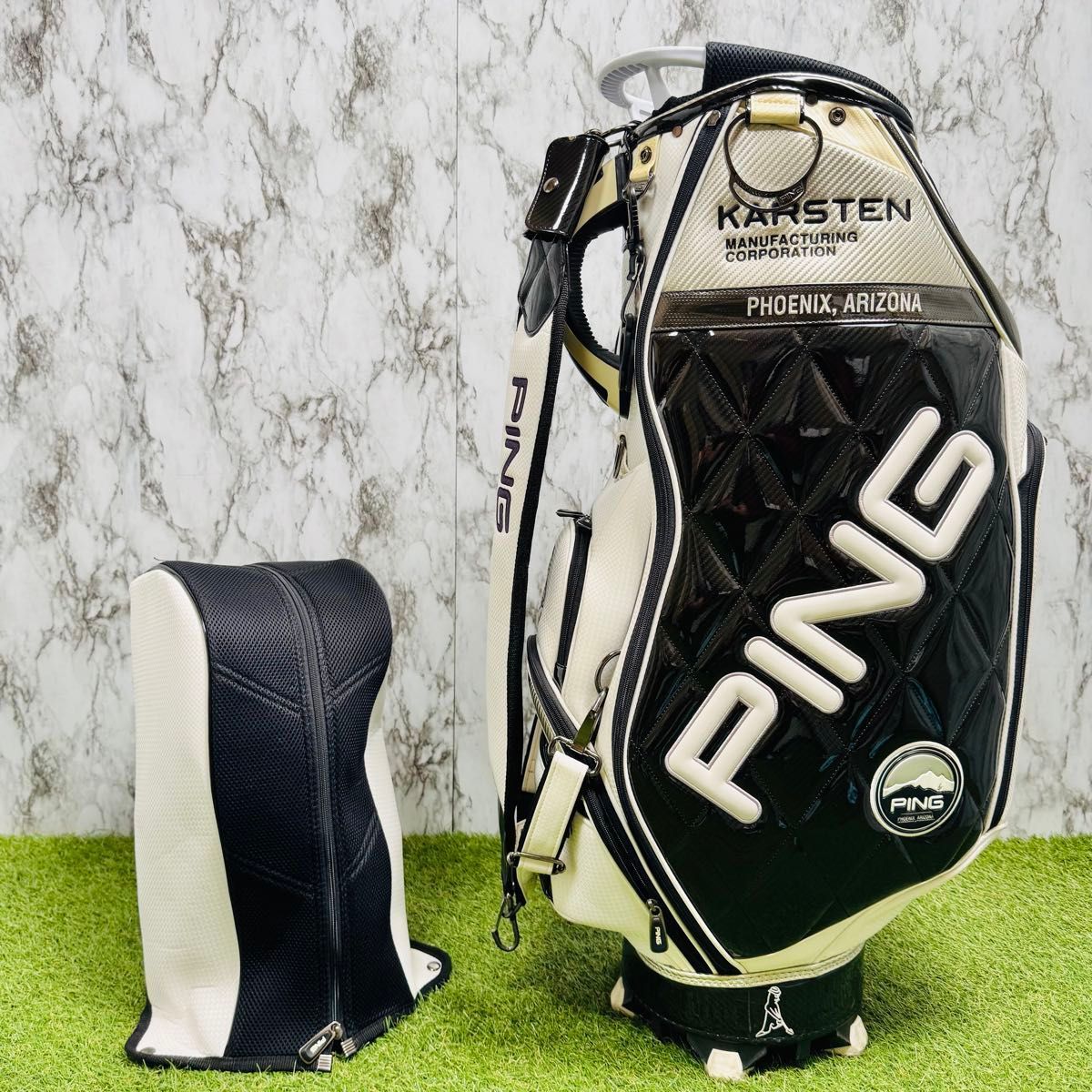 【良品】ピン ミスターピン カート式 キャディバッグ エナメル ブラック 良品】ピン ミスターピン カート式 キャディバッグ エナメル ブラック