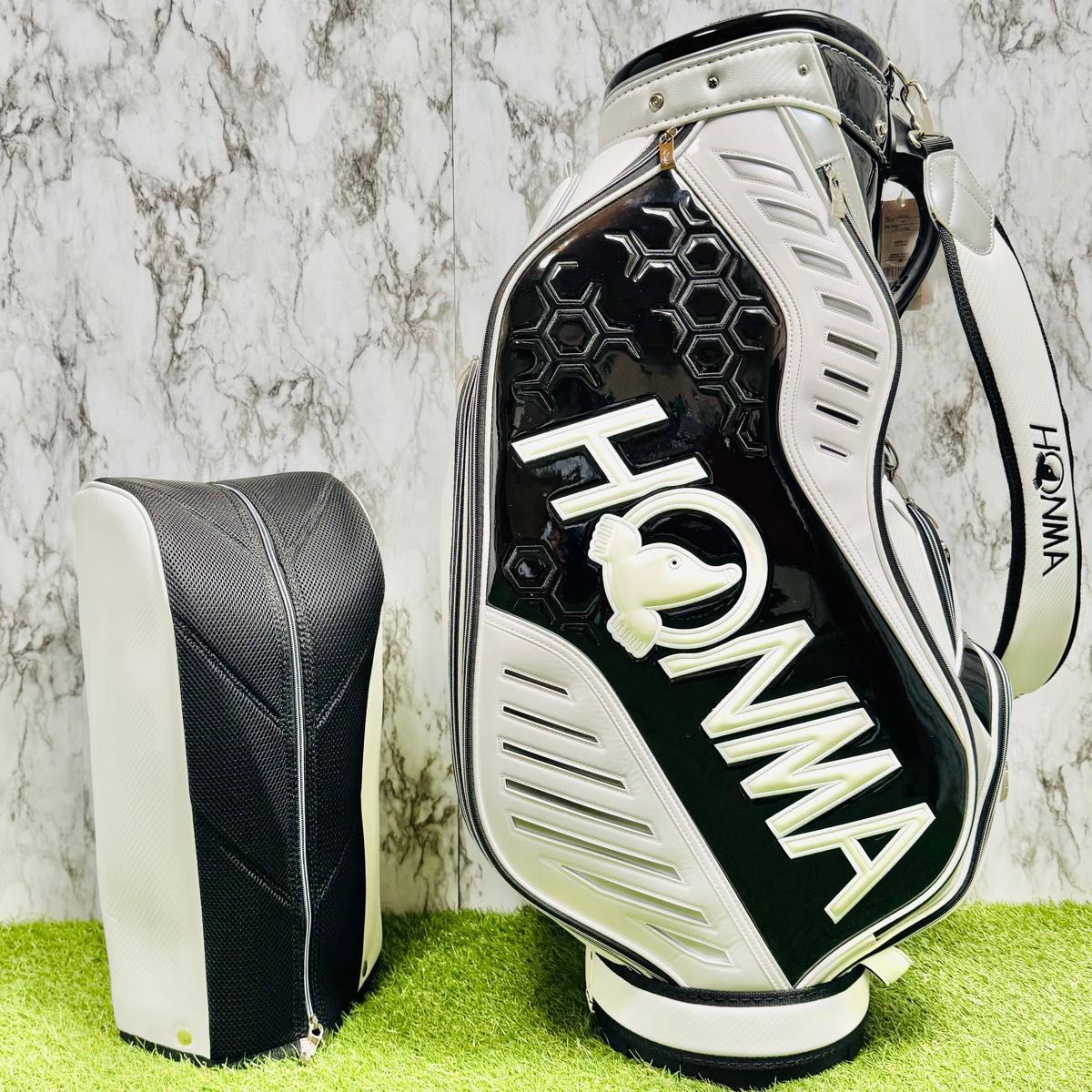 【新品未使用】ホンマ カート式 キャディバッグ ゴルフバッグ ブラック×ホワイト 新品未使用】ホンマ カート式 キャディバッグ ゴルフバッグ ブラック